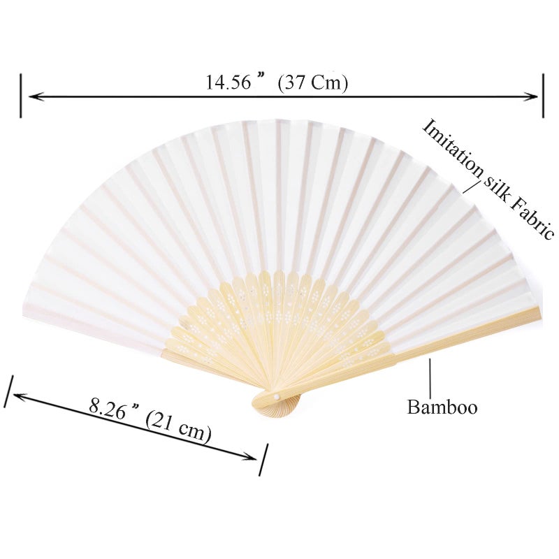 SL crafts 24pcs White Imitated Silk Hand Fan Imitated Silk Fabric Bamboo Handheld Folded Fan Bridal Dancing Props Church Wedding Party Favors with Organza Bags (White) - Image 2